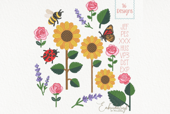 Download 16 Floral Summer Embroidery Designs File - Design Collection