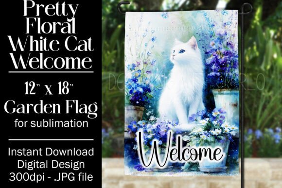 Download White Cat Garden Flag Sublimation Design - Design Collection