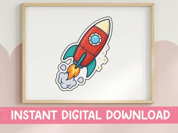 Download Retro Red Rocket Ship Sticker - Sticker Collection