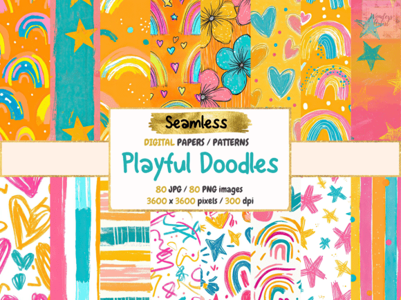 Download Playful Doodles Seamless Digital Papers - Doodle Collection
