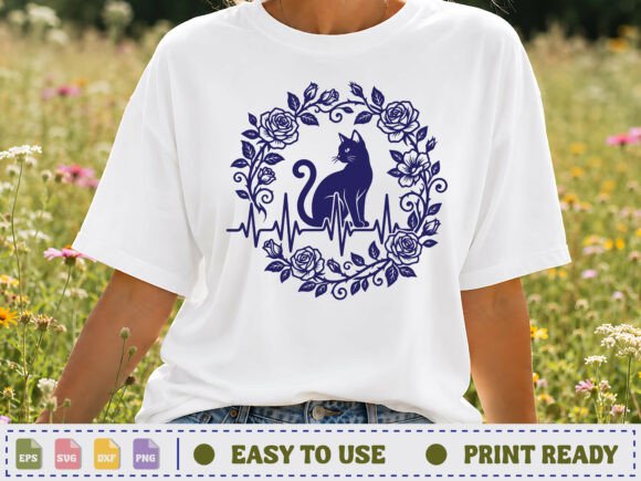 Download Rose Cat Heartbeat SVG Design - Design Collection