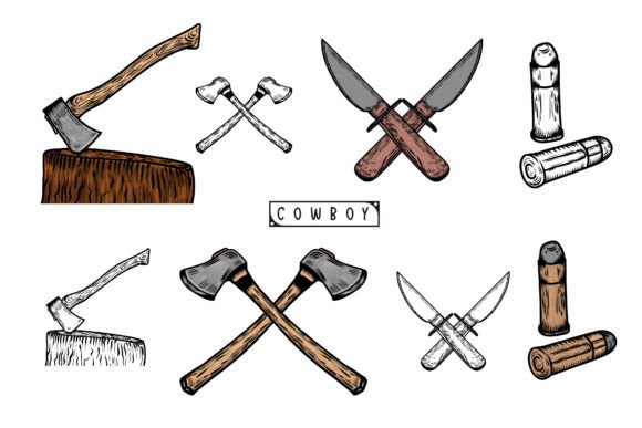 Download Cowboy Axe and Knife Hand Drawn Vector - Vector Collection
