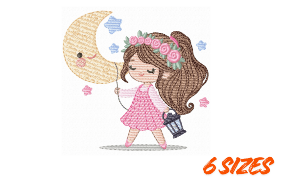 Download Moon Girl Embroidery Design Cute Kids - Design Collection