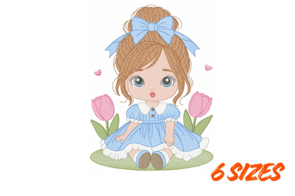 Download Cute Blue Dress Girl Embroidery Design - Design Collection