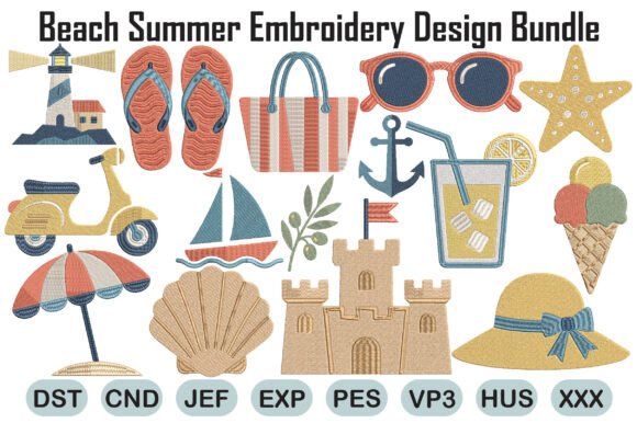 Download Beach Summer Embroidery Design Bundle - Design Collection